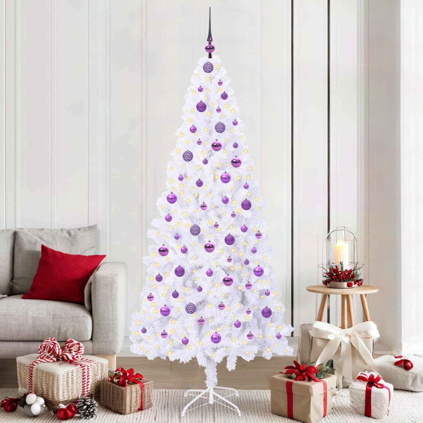 Kunstkerstboom met 300 LED Wit 210 cm PVC en staal