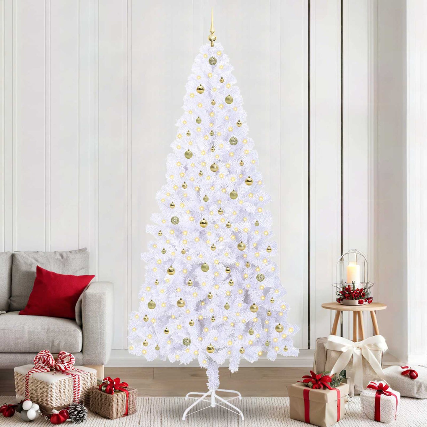 Kunstkerstboom met 300 LED Wit 240 cm PVC en staal