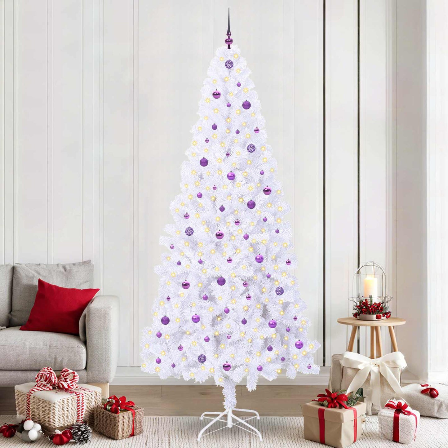 Kunstkerstboom met 300 LED Wit 240 cm PVC en staal