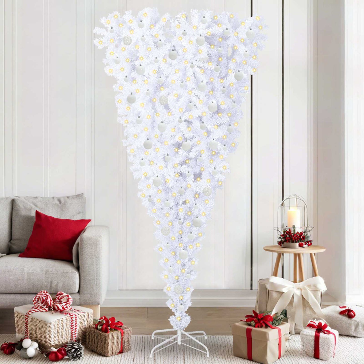 Kunstkerstboom met 300 LED Wit 210 cm PVC en Staal