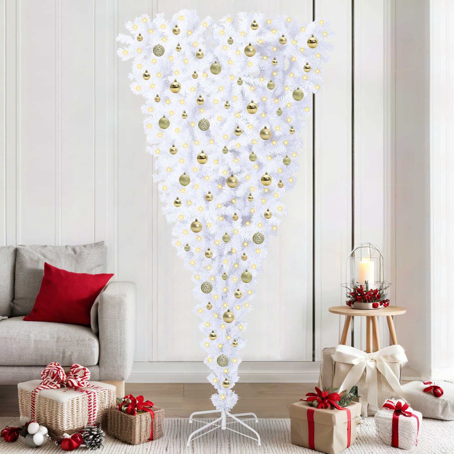 Kunstkerstboom met 300 LED Wit 210 cm PVC en Staal