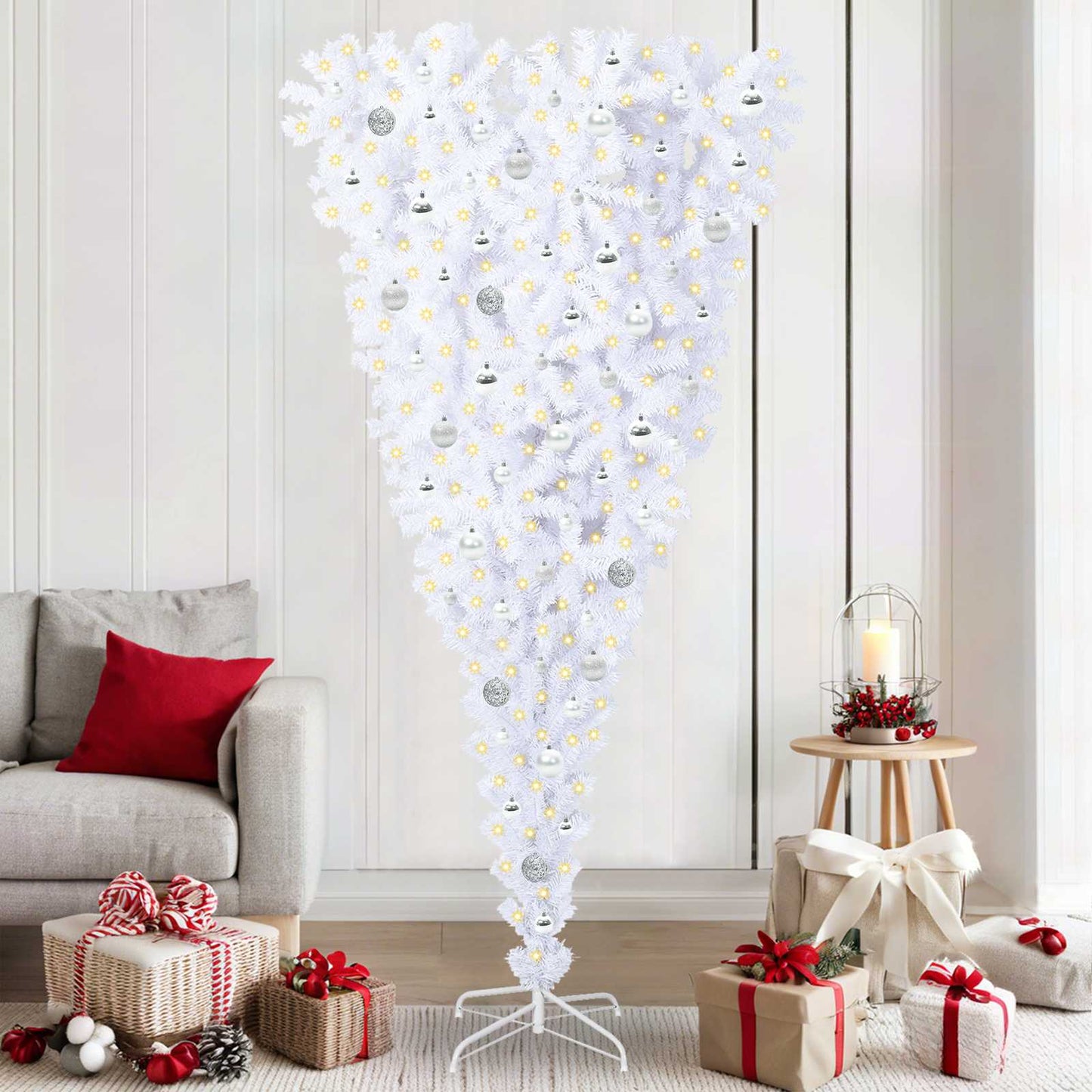 Kunstkerstboom met 300 LED Wit 210 cm PVC en Staal
