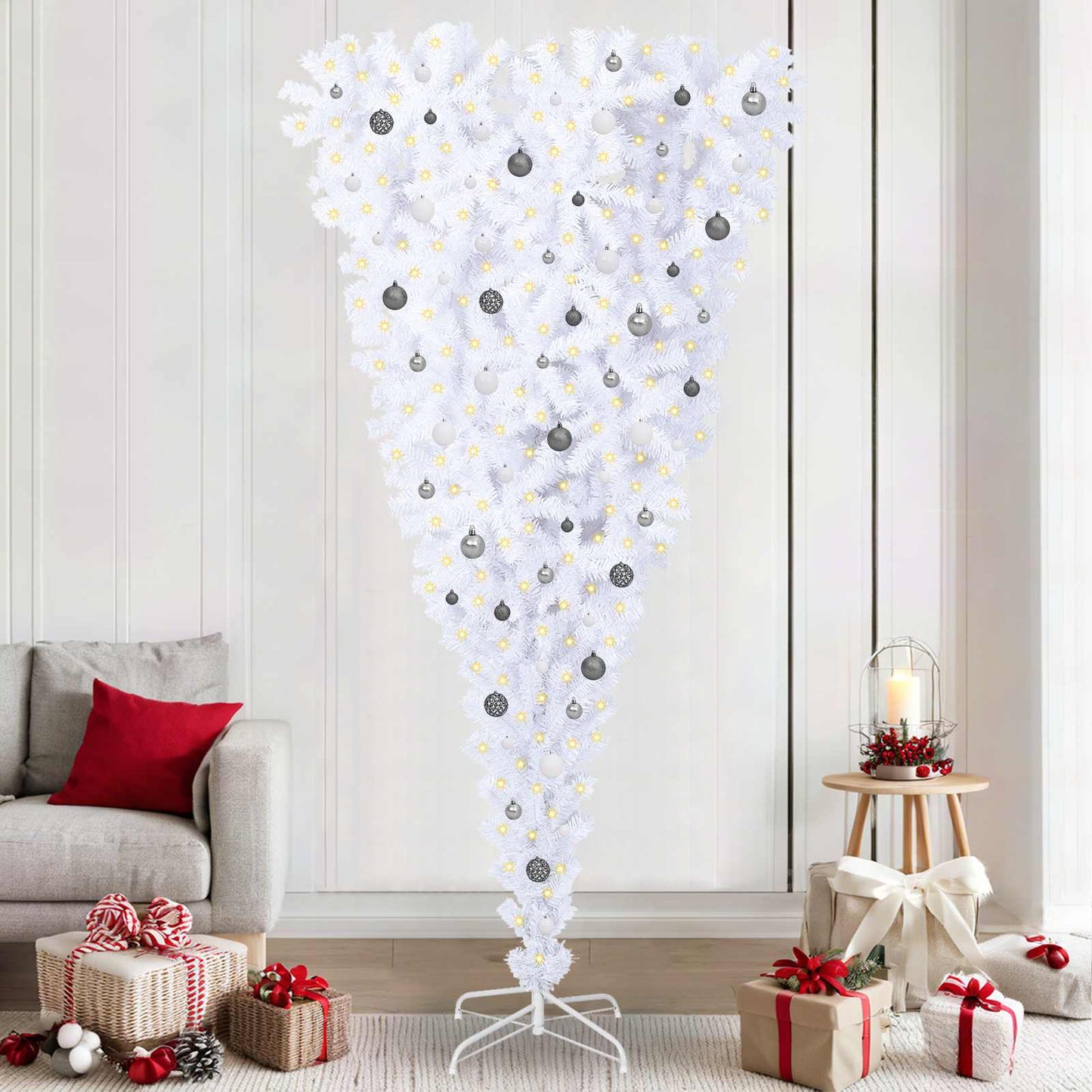 Kunstkerstboom met 300 LED Wit 240 cm PVC en Staal