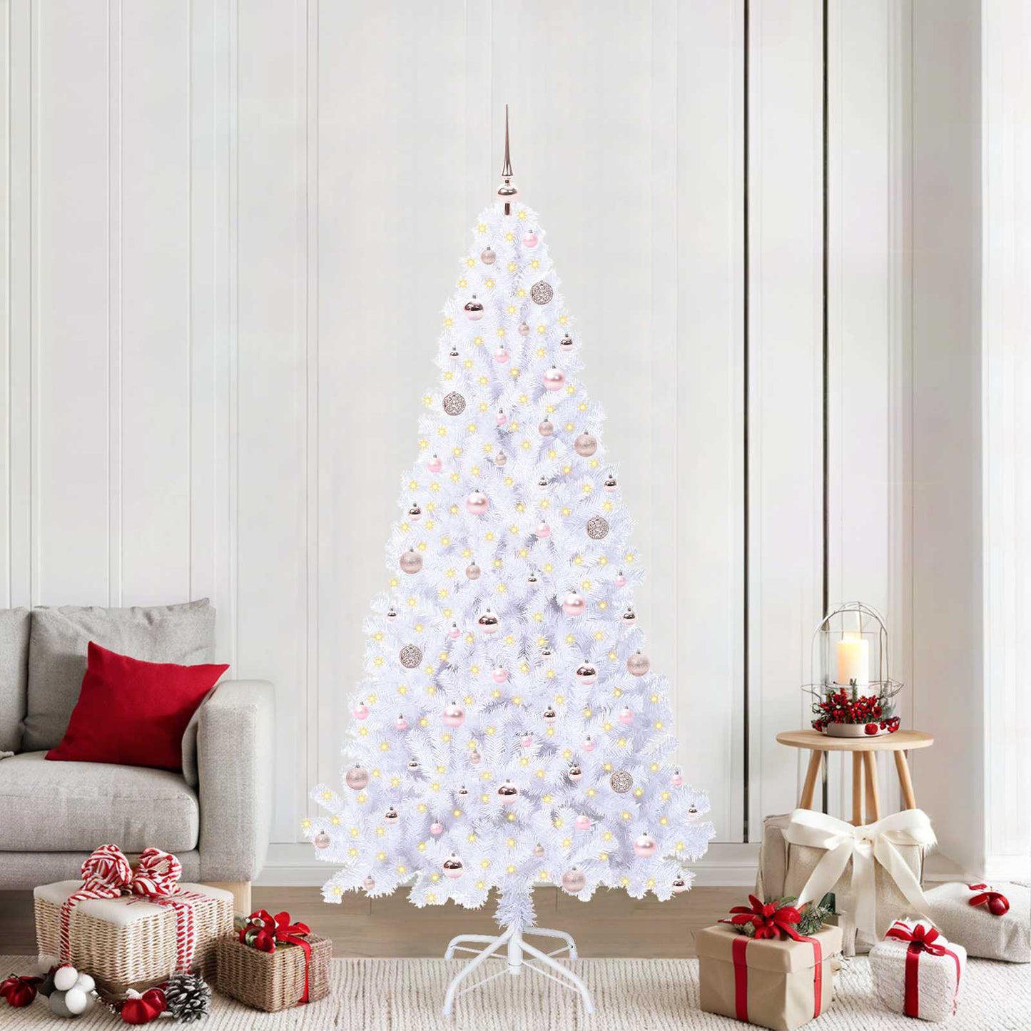 Kunstkerstboom met 300 LED Wit 210 cm PVC en staal