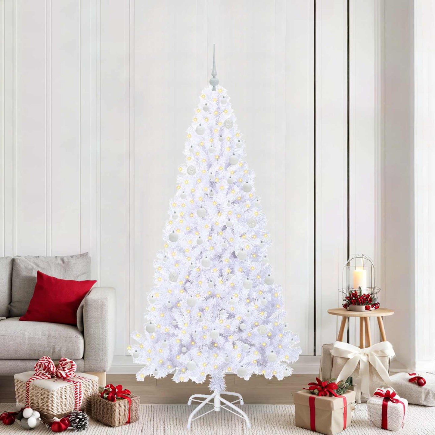 Kunstkerstboom met 300 LED Wit 210 cm PVC en staal