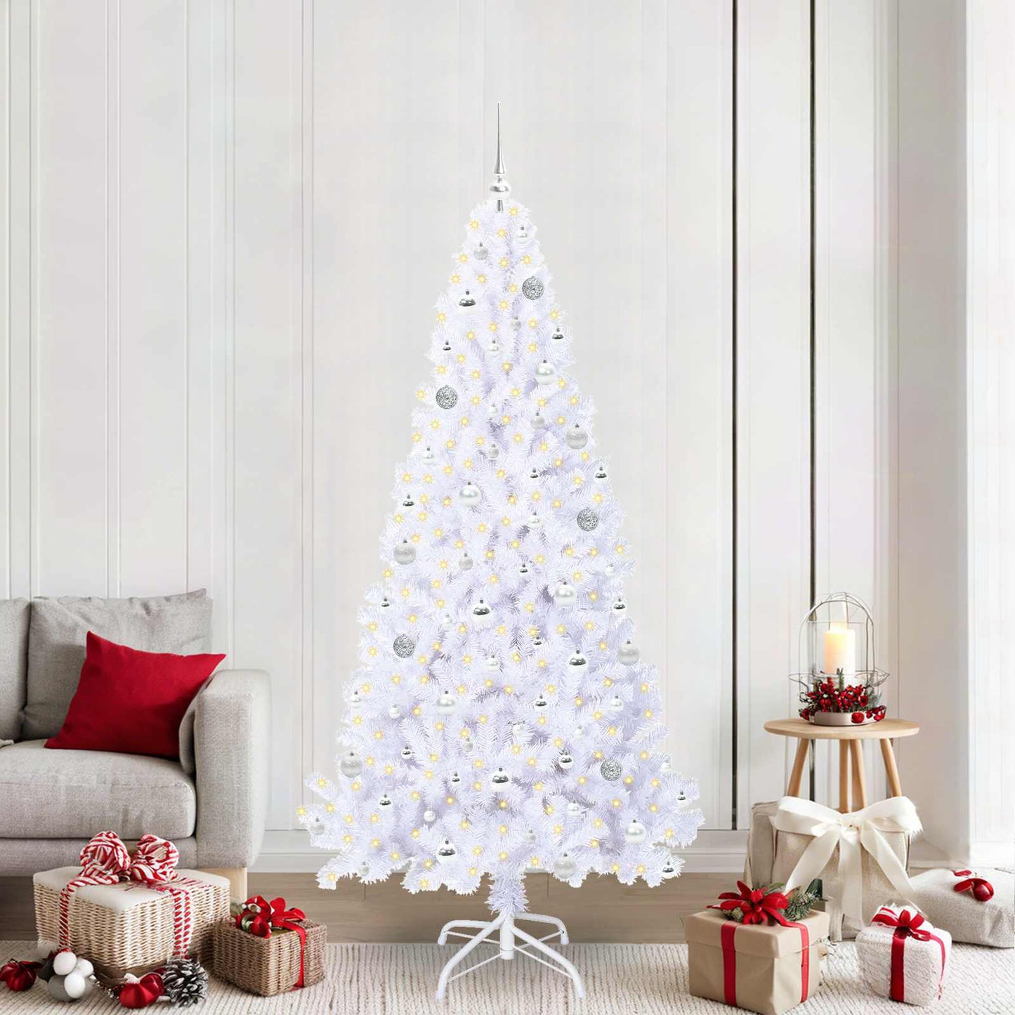 Kunstkerstboom met 300 LED Wit 210 cm PVC en staal