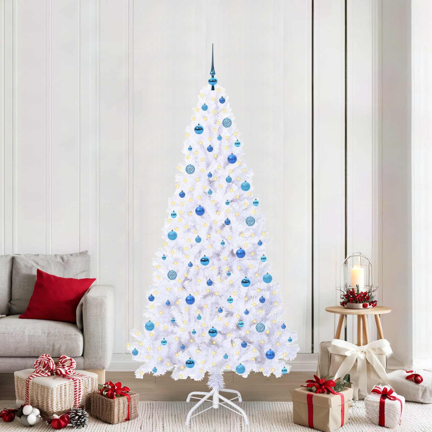 Kunstkerstboom met 300 LED Wit 210 cm PVC en staal
