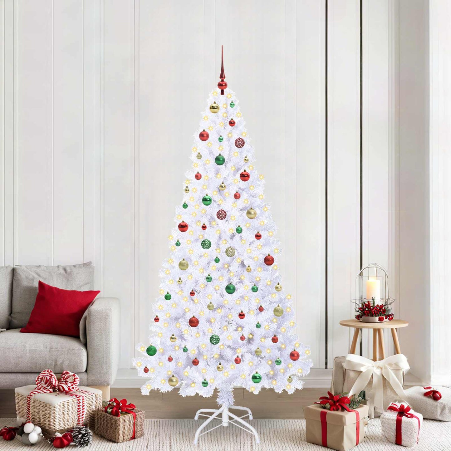 Kunstkerstboom met 300 LED Wit 210 cm PVC en staal