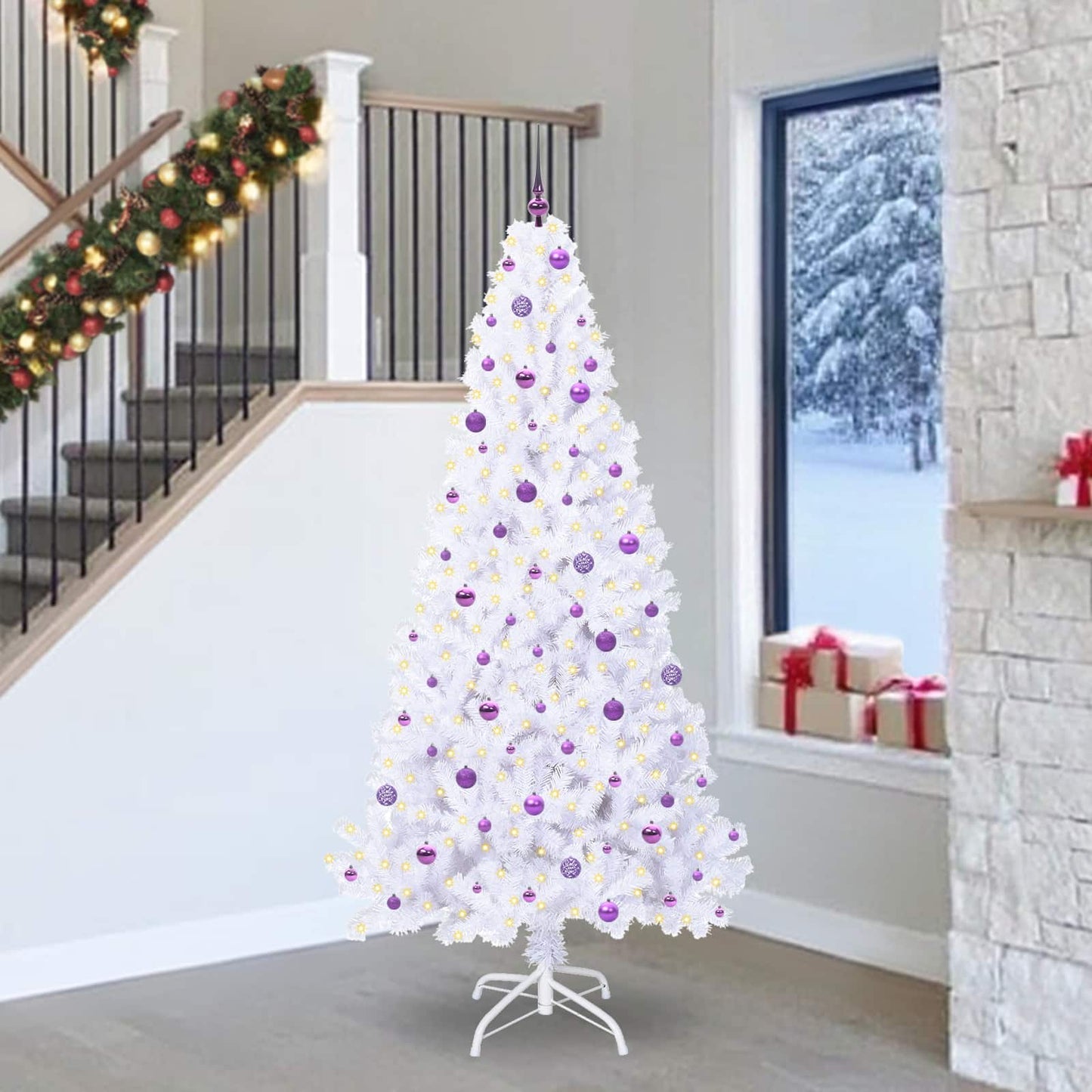 Kunstkerstboom met 300 LED Wit 240 cm PVC en staal