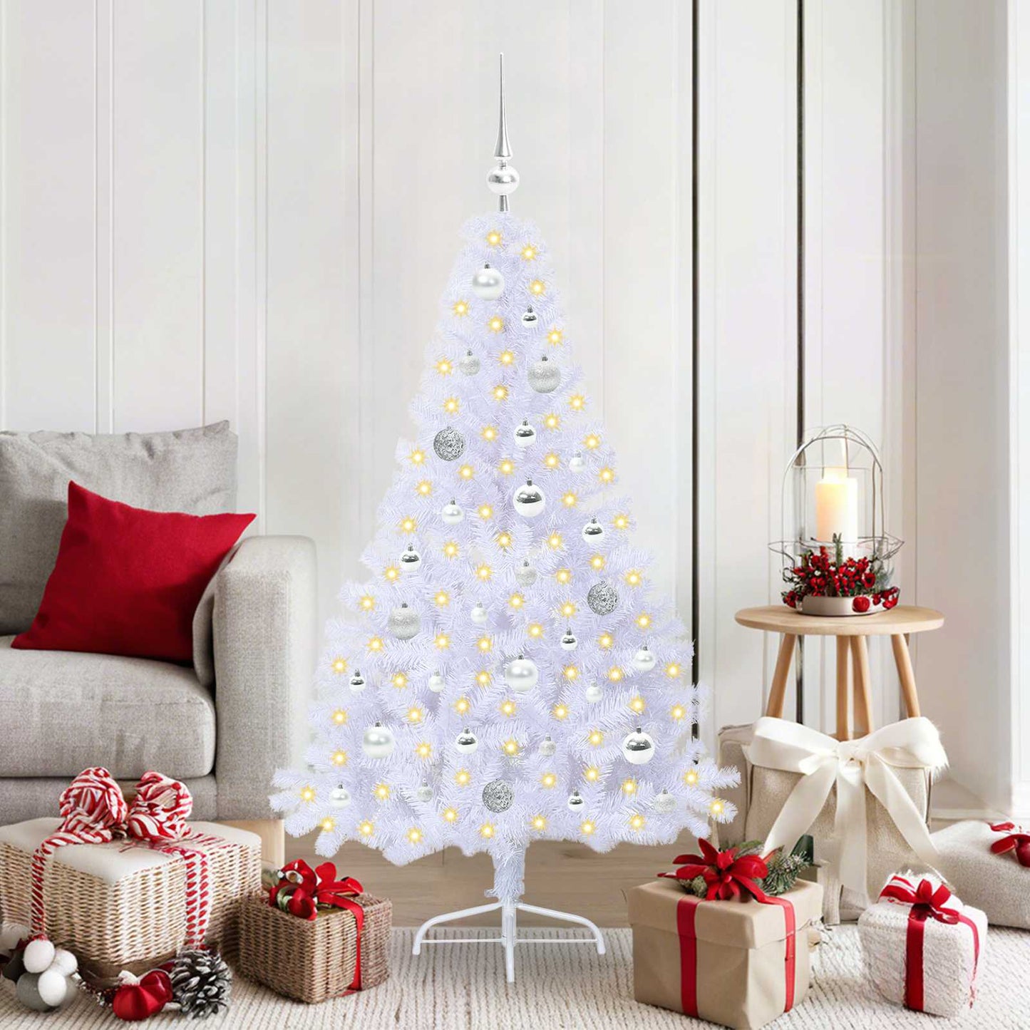 Kunstkerstboom met 150 LED Wit 150 cm PVC en staal