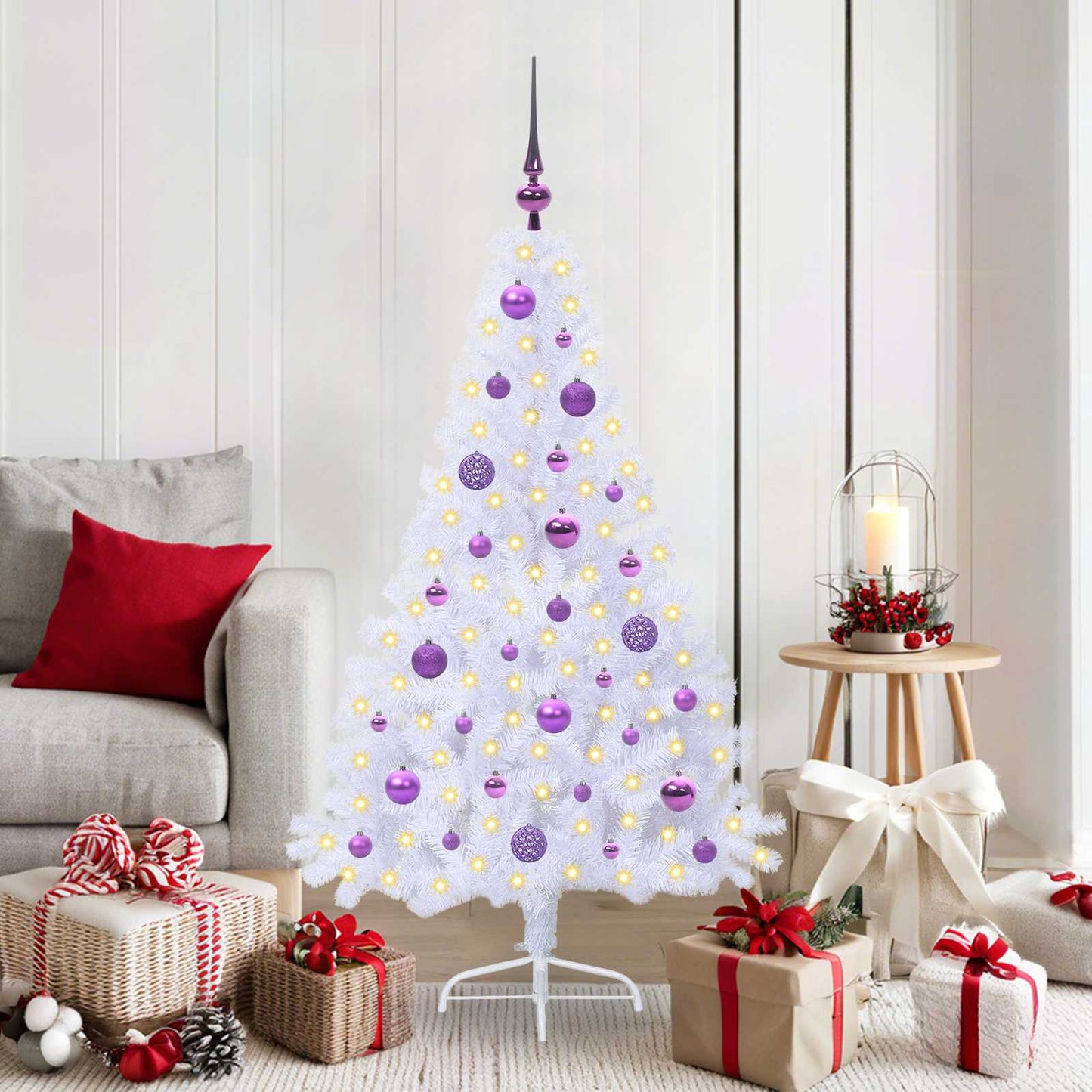 Kunstkerstboom met 150 LED Wit 150 cm PVC en staal