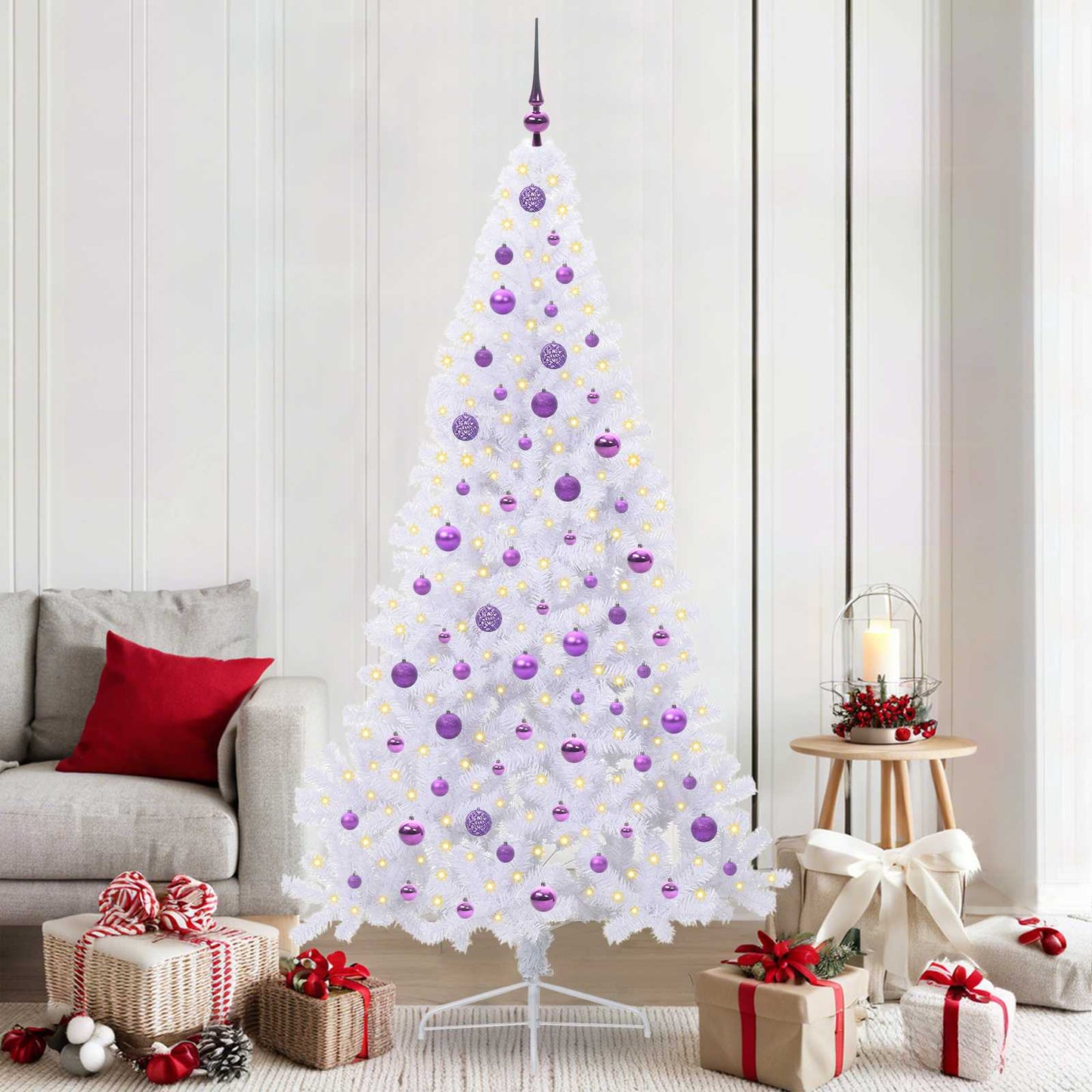 Kunstkerstboom met 300 LED Wit 210 cm PVC en staal