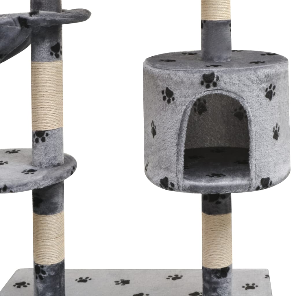 Cat scratching post with sisal scratching posts 125 cm paw prints gray