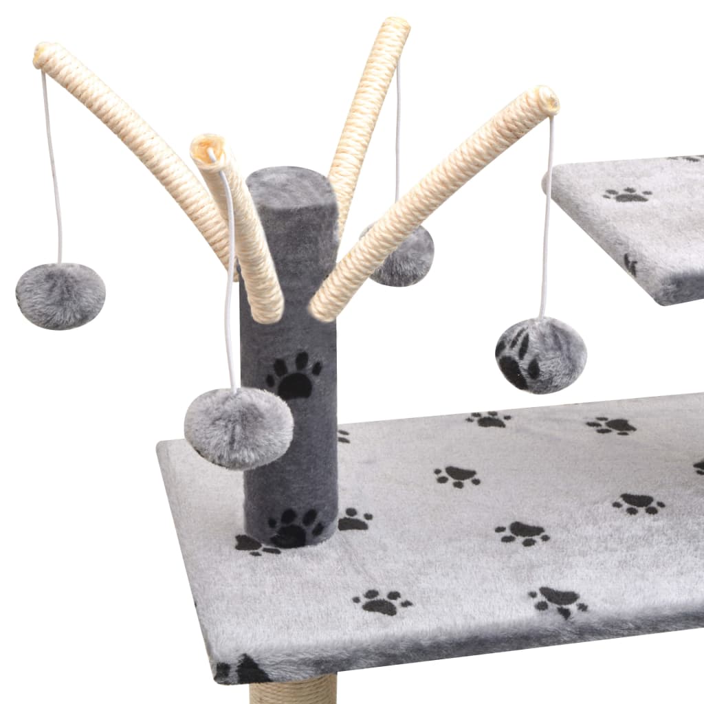 Cat scratching post with sisal scratching posts 125 cm paw prints gray