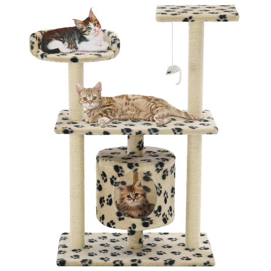 Cat scratching post with sisal scratching posts 95 cm paw prints beige