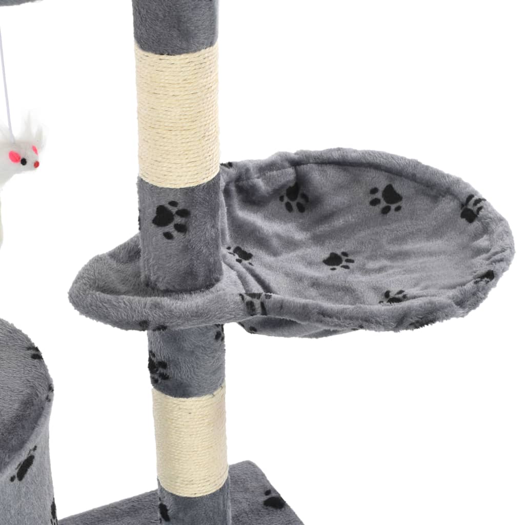 Cat scratching post with sisal scratching posts 138 cm paw prints gray