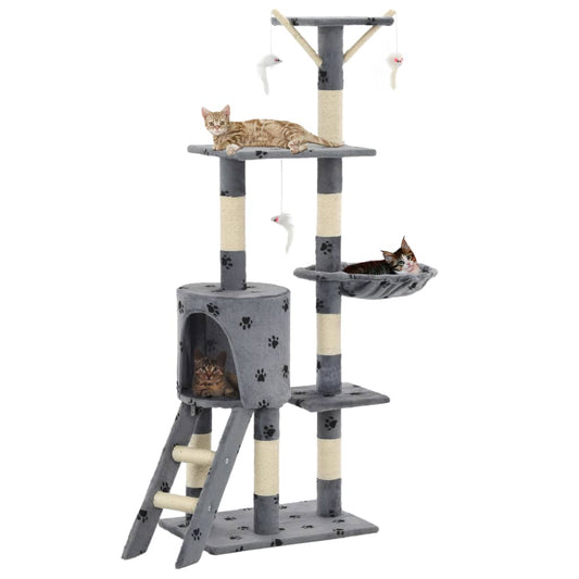 Cat scratching post with sisal scratching posts 138 cm paw prints gray