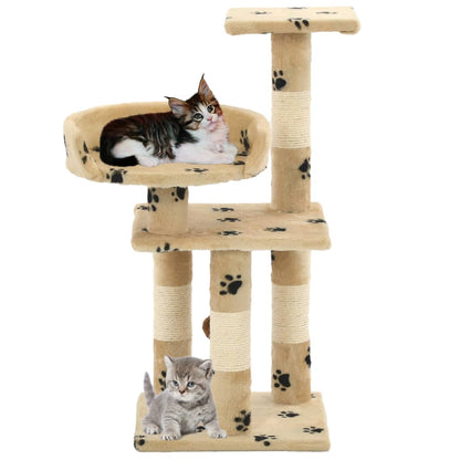 Cat scratching post with sisal scratching posts 65 cm paw prints beige