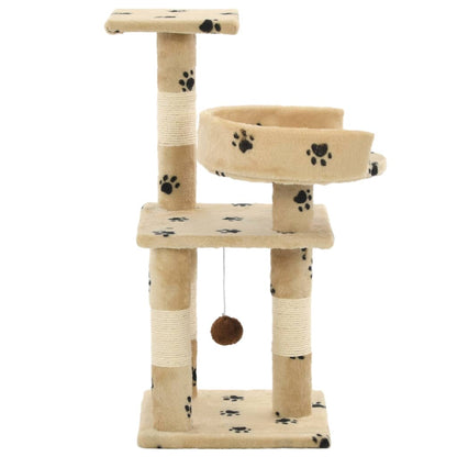 Cat scratching post with sisal scratching posts 65 cm paw prints beige