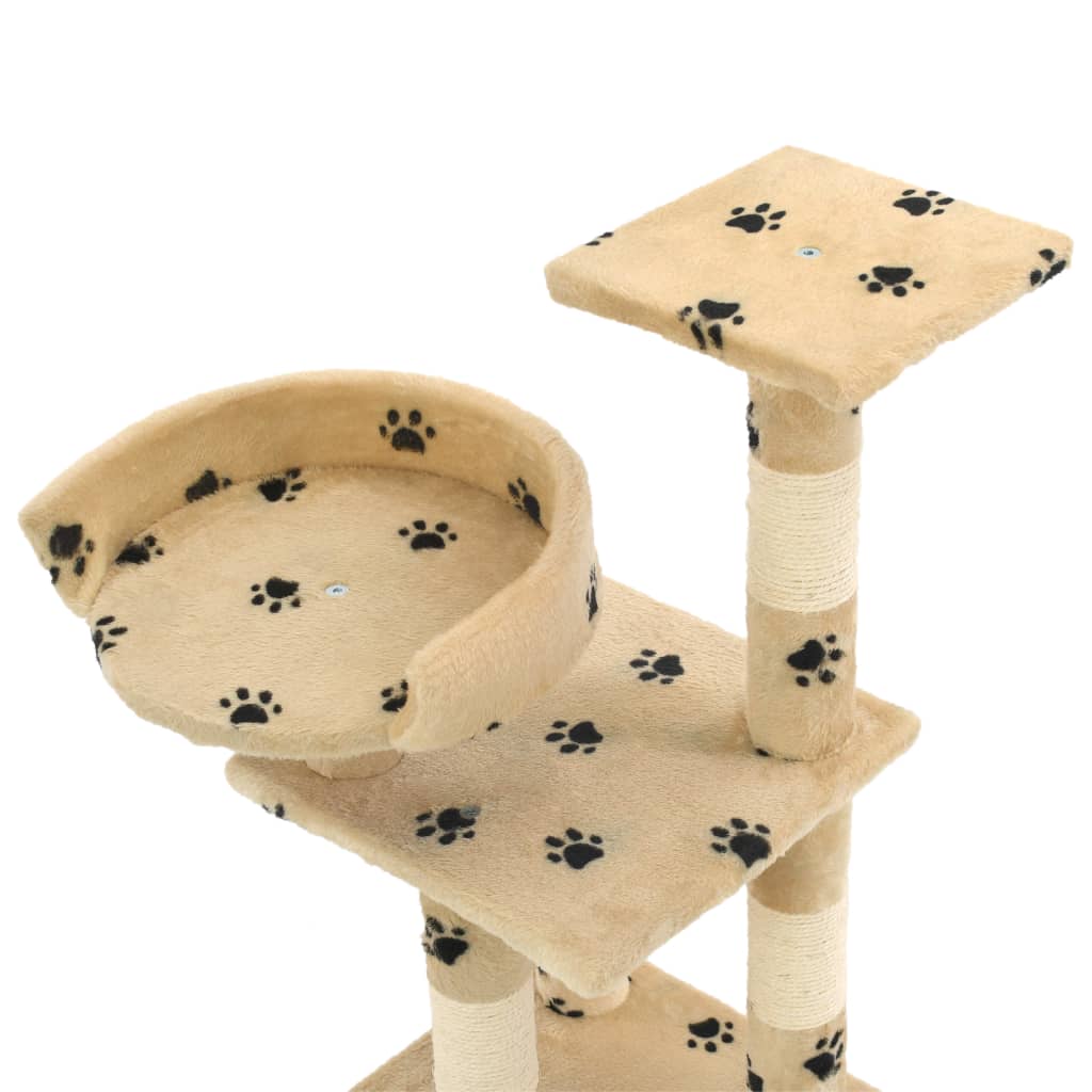 Cat scratching post with sisal scratching posts 65 cm paw prints beige