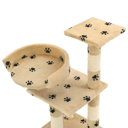 Cat scratching post with sisal scratching posts 65 cm paw prints beige