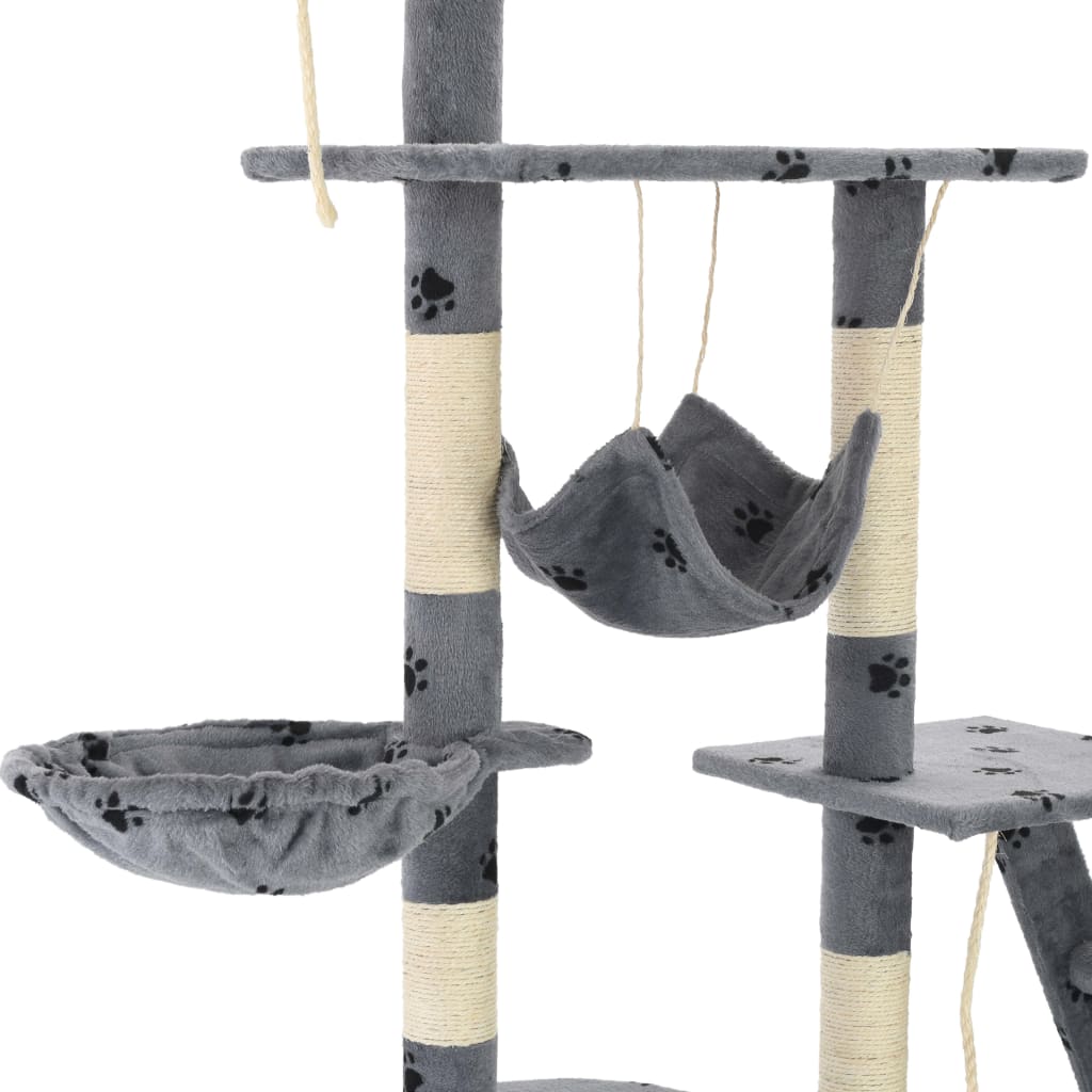 Cat tree with sisal scratching posts 230-250 cm paw prints gray