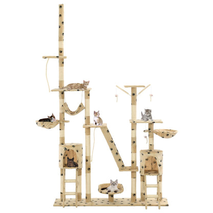Cat tree with sisal scratching posts 230-250 cm paw prints beige