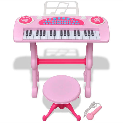 Speelgoedkeyboard met krukje/microfoon en 37 toetsen roze