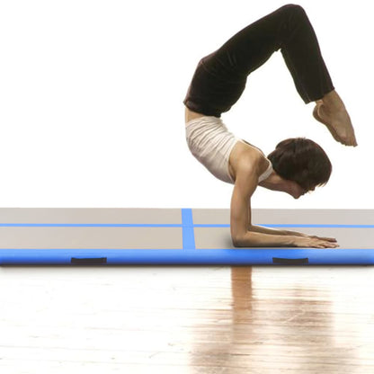 Gymnastiekmat met pomp opblaasbaar 400x100x10 cm PVC blauw