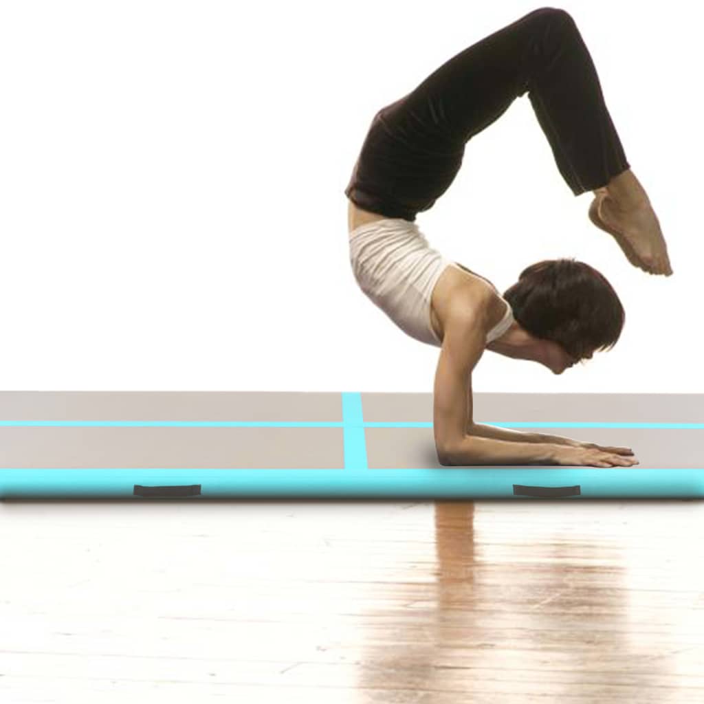 Gymnastiekmat met pomp opblaasbaar 600x100x10 cm PVC groen