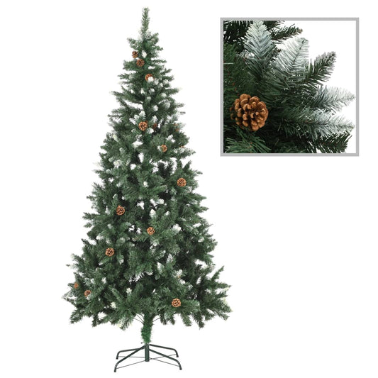 Artificial Christmas tree with pine cones and white glitter 210 cm