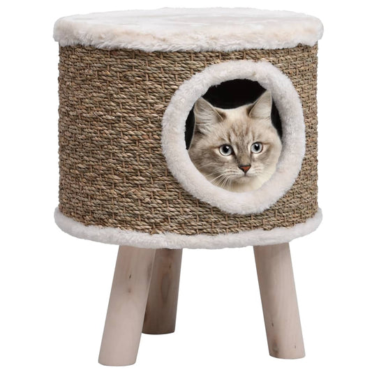 Cat house with wooden legs 41 cm seagrass