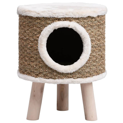Cat house with wooden legs 41 cm seagrass