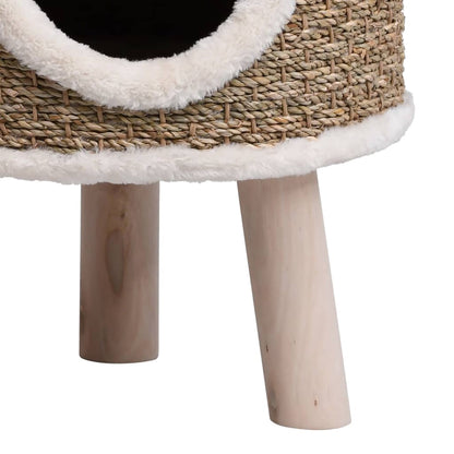 Cat house with wooden legs 41 cm seagrass