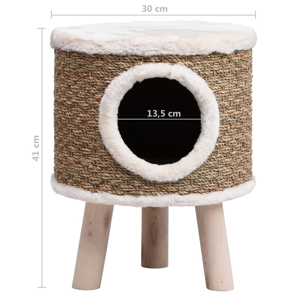 Cat house with wooden legs 41 cm seagrass