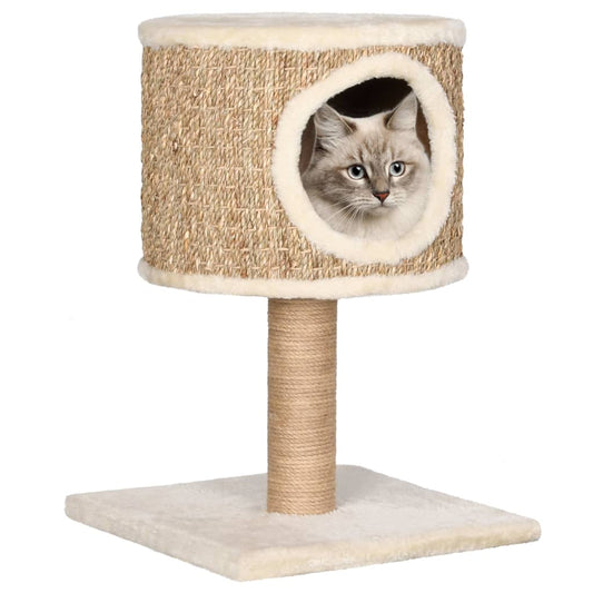 Cat furniture with house and scratching post 52 cm seagrass