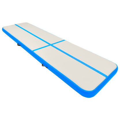 Gymnastiekmat met pomp opblaasbaar 600x100x15 cm PVC blauw
