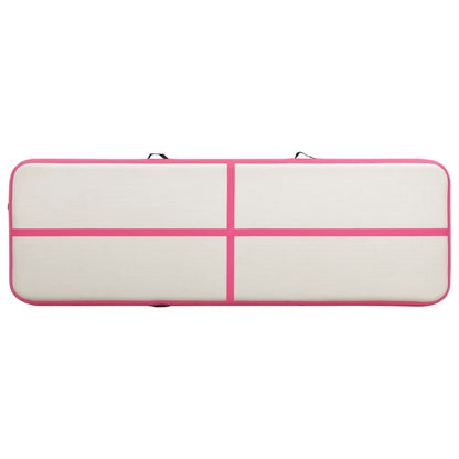 Gymnastiekmat met pomp opblaasbaar 400x100x20 cm PVC roze