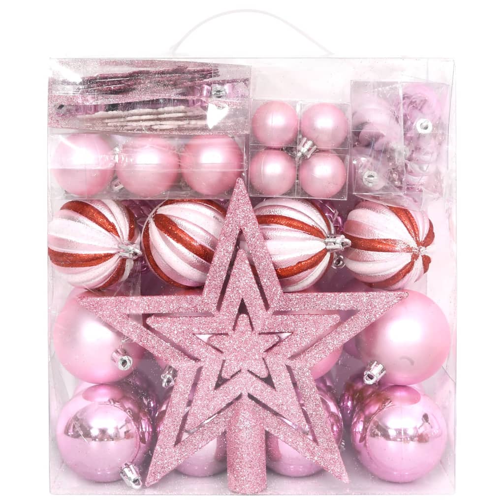 65-delige Kerstballenset roze/rood/wit
