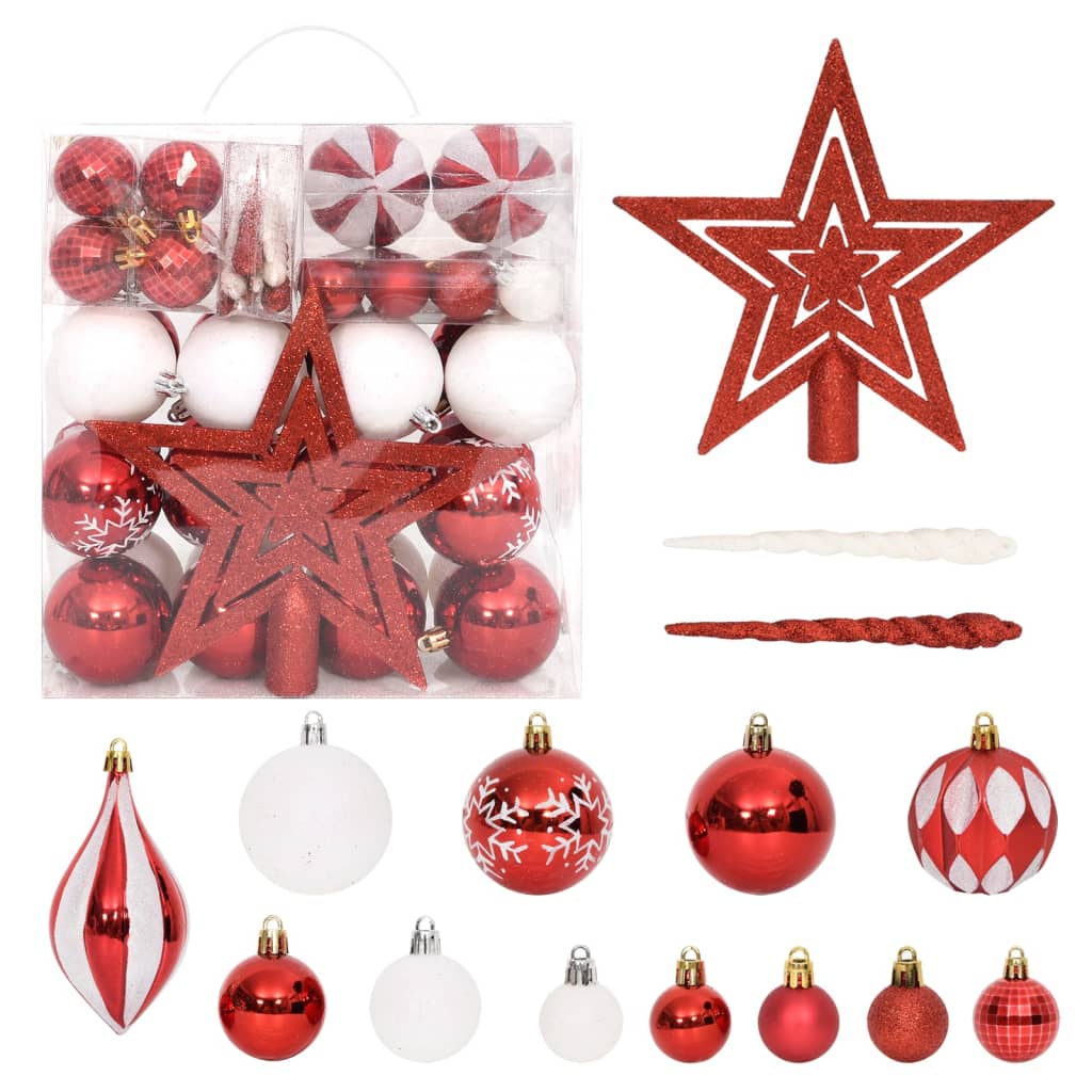 64-delige Kerstballenset rood en wit