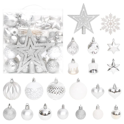 70-delige Kerstballenset zilver en wit