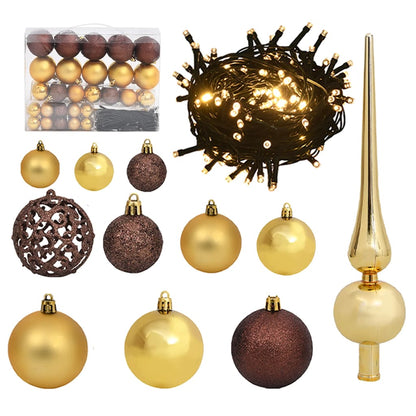 61-delige Kerstballenset met piek en 150 LED's goud en brons