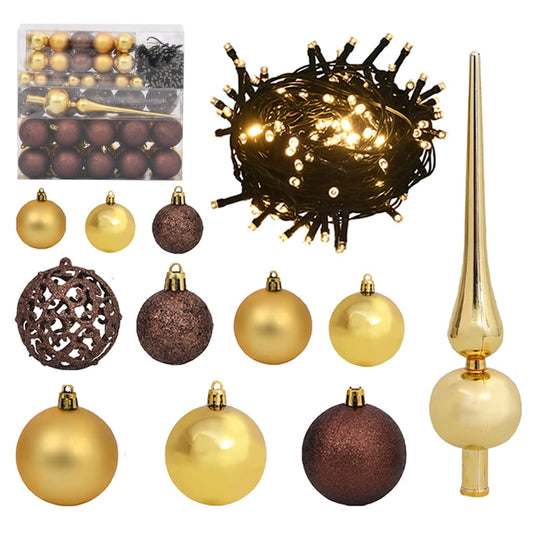 120-delige Kerstballenset met piek en 300 LED's goud en brons