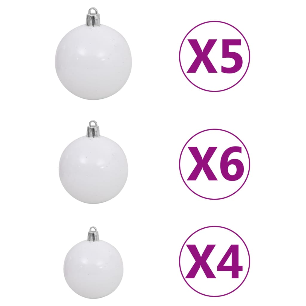 61-delige Kerstballenset met piek en 150 LED's wit en grijs