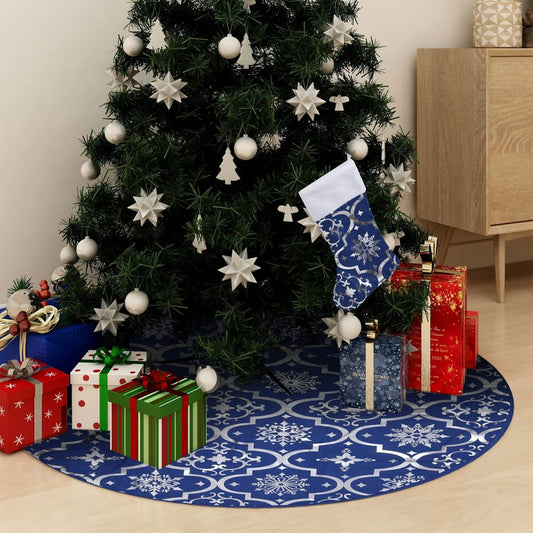 Christmas tree skirt luxury with sock 90 cm fabric blue