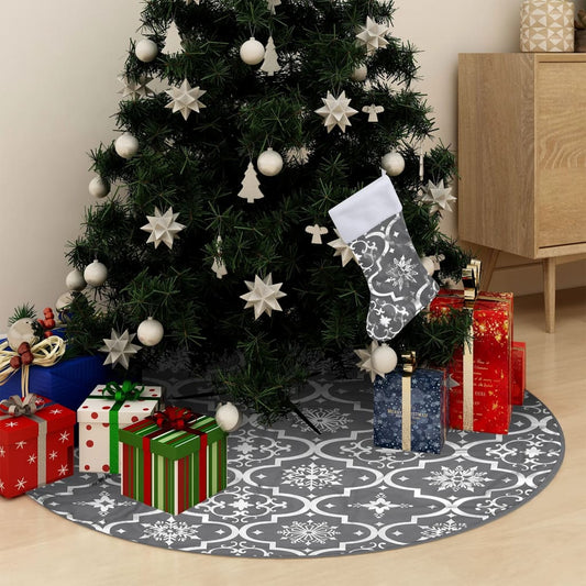 Christmas tree skirt luxury with sock 90 cm fabric gray