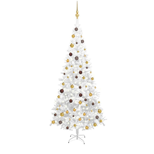 Artificial Christmas tree with lights and Christmas balls L 240 cm white