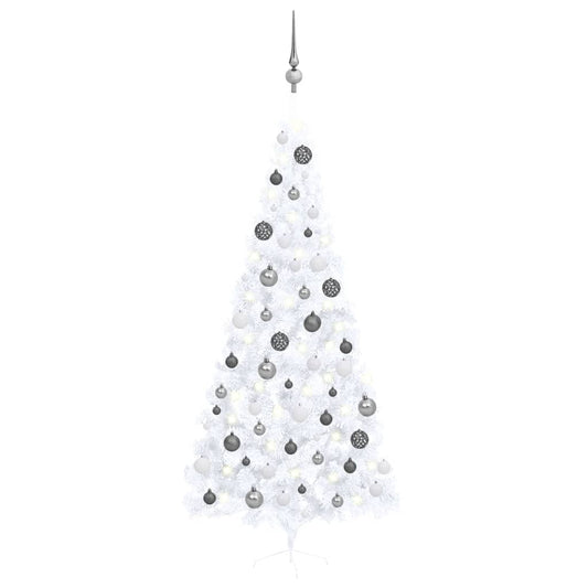 Artificial Christmas tree with lights and Christmas balls half 240 cm white