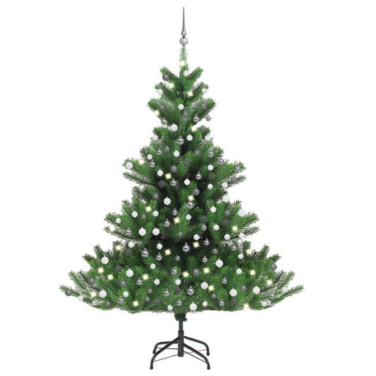 Artificial Christmas tree Nordmann with LEDs and Christmas balls 210 cm green