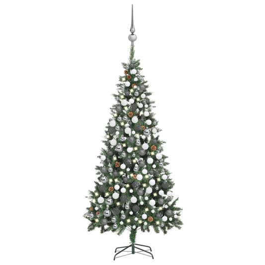 Artificial Christmas tree with lights, Christmas balls, pine cones, 210 cm